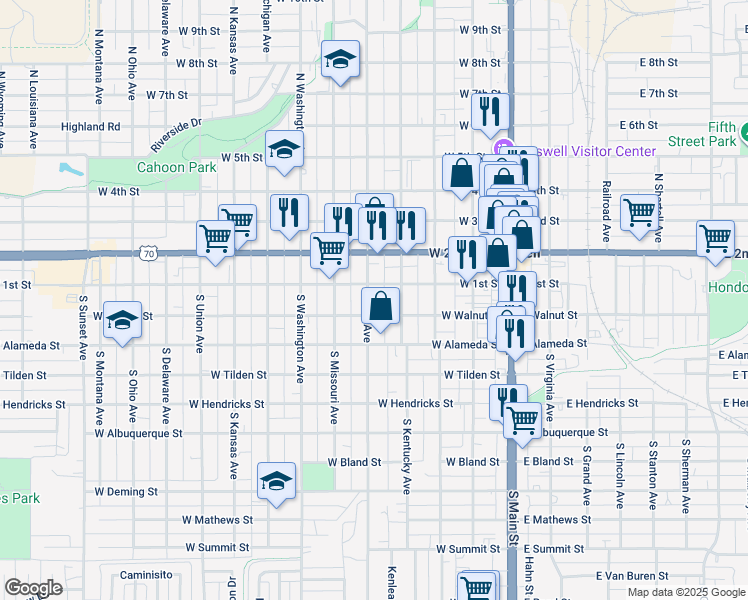 map of restaurants, bars, coffee shops, grocery stores, and more near 100 South Lea Avenue in Roswell