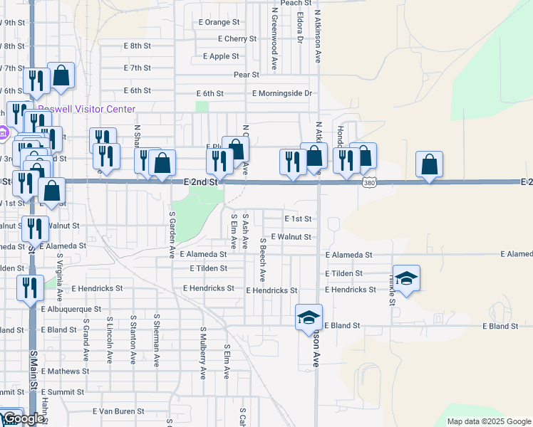 map of restaurants, bars, coffee shops, grocery stores, and more near 1101-1199 E Brown St in Roswell