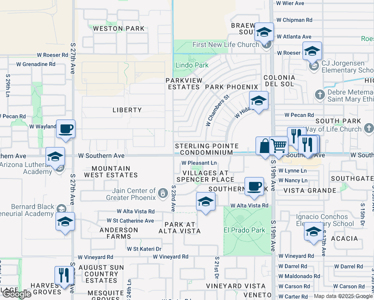 map of restaurants, bars, coffee shops, grocery stores, and more near 2257 West Hidalgo Avenue in Phoenix