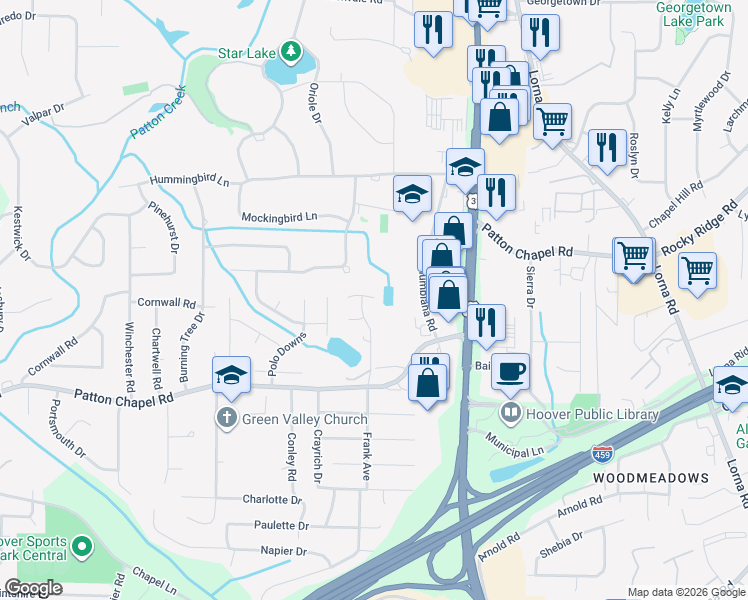 map of restaurants, bars, coffee shops, grocery stores, and more near 3329 Thornton Drive in Birmingham