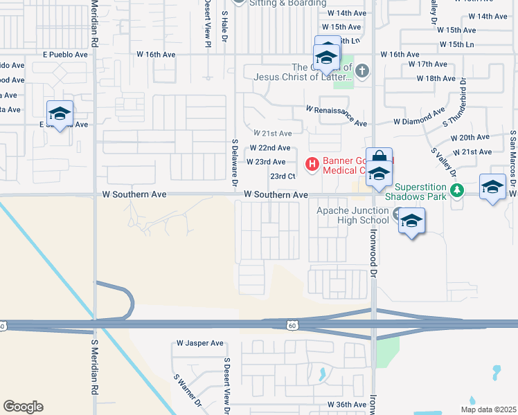 map of restaurants, bars, coffee shops, grocery stores, and more near 2175 West Southern Avenue in Apache Junction