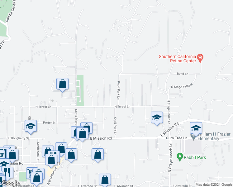 map of restaurants, bars, coffee shops, grocery stores, and more near 952 Knoll Park Lane in Fallbrook