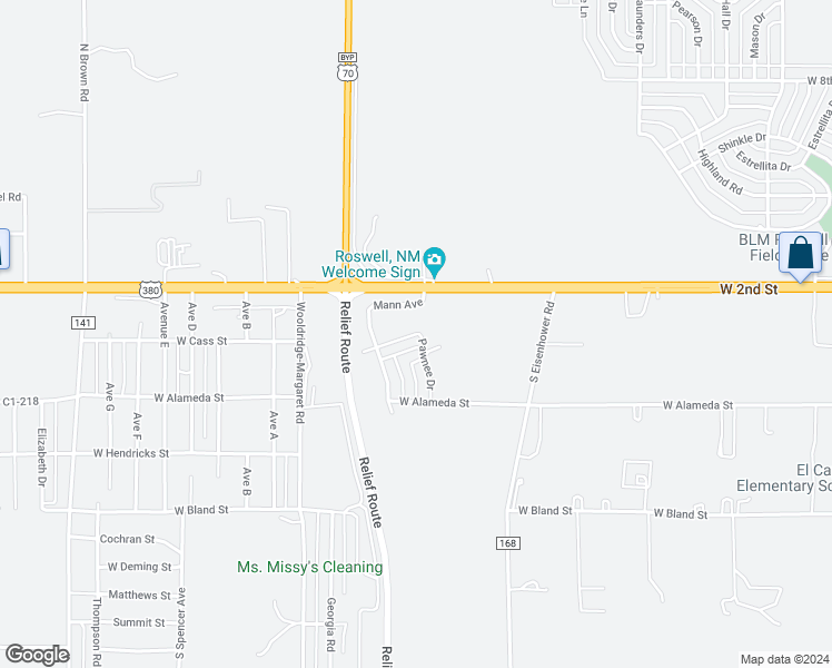 map of restaurants, bars, coffee shops, grocery stores, and more near 4004 Pawnee Drive in Roswell
