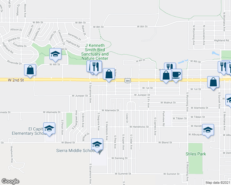map of restaurants, bars, coffee shops, grocery stores, and more near South Pine in Roswell