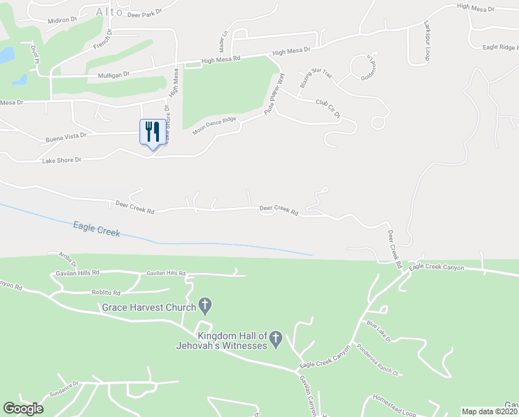 map of restaurants, bars, coffee shops, grocery stores, and more near Deer Creek Road in Ruidoso