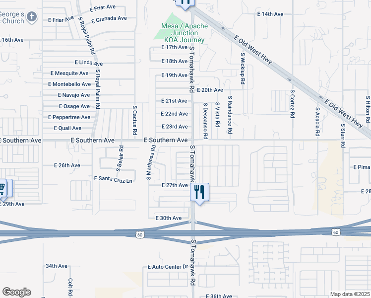 map of restaurants, bars, coffee shops, grocery stores, and more near in Apache Junction