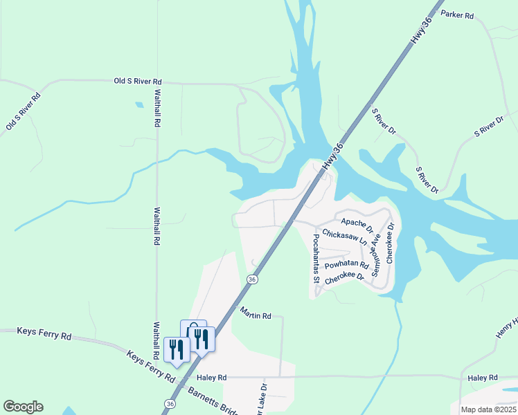 map of restaurants, bars, coffee shops, grocery stores, and more near 136 Elizabeth Circle in Jackson