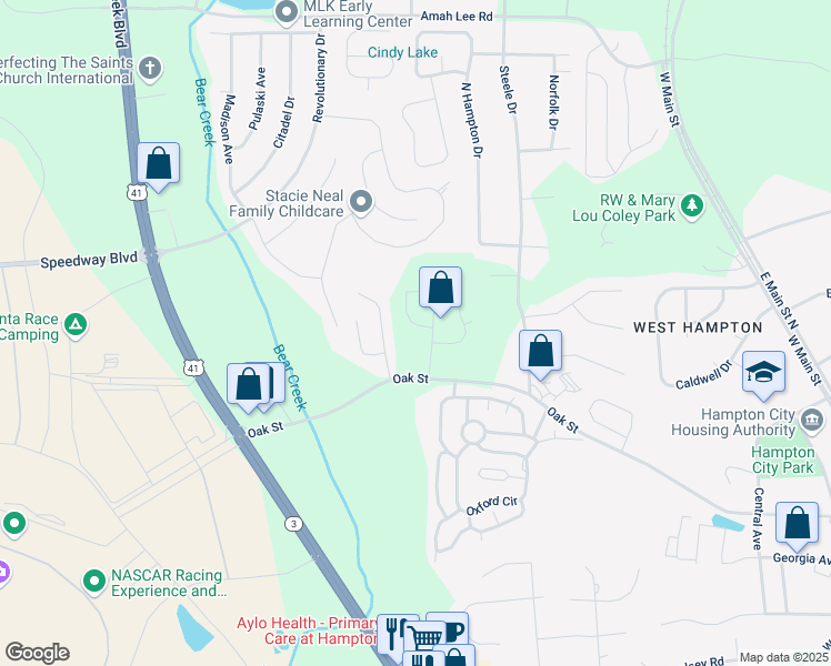 map of restaurants, bars, coffee shops, grocery stores, and more near 358 Friendship Oak Way in Hampton
