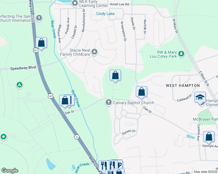 map of restaurants, bars, coffee shops, grocery stores, and more near 1120 Oak Hollow Lane in Hampton