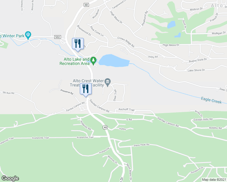 map of restaurants, bars, coffee shops, grocery stores, and more near 110 Deer Trail in Ruidoso