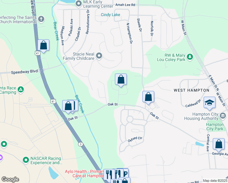 map of restaurants, bars, coffee shops, grocery stores, and more near 358 Friendship Oak Way in Hampton