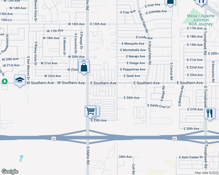 map of restaurants, bars, coffee shops, grocery stores, and more near in Apache Junction