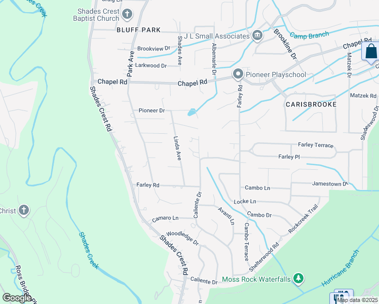 map of restaurants, bars, coffee shops, grocery stores, and more near 2233 Farley Road in Birmingham
