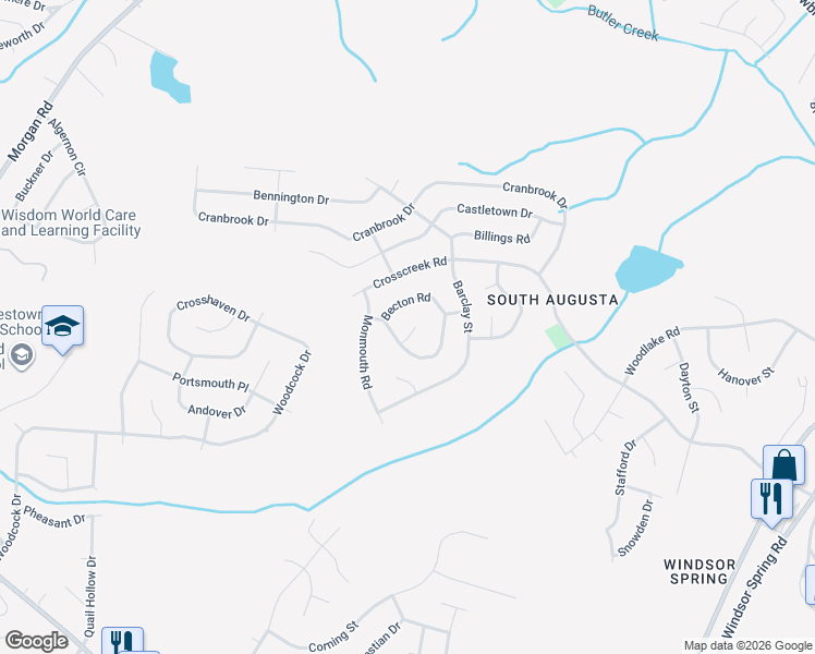 map of restaurants, bars, coffee shops, grocery stores, and more near 3610 Hill Top Court in Hephzibah