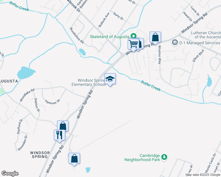 map of restaurants, bars, coffee shops, grocery stores, and more near 2534 Windsor Spring Road in Augusta