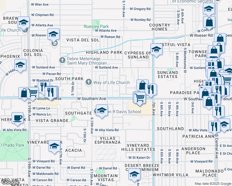 map of restaurants, bars, coffee shops, grocery stores, and more near 1117 West Huntington Drive in Phoenix