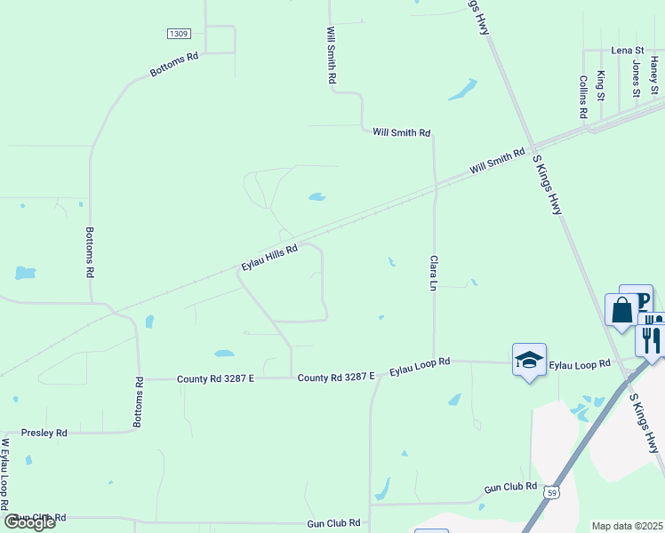 map of restaurants, bars, coffee shops, grocery stores, and more near 655 Eylau Hills Road in Texarkana
