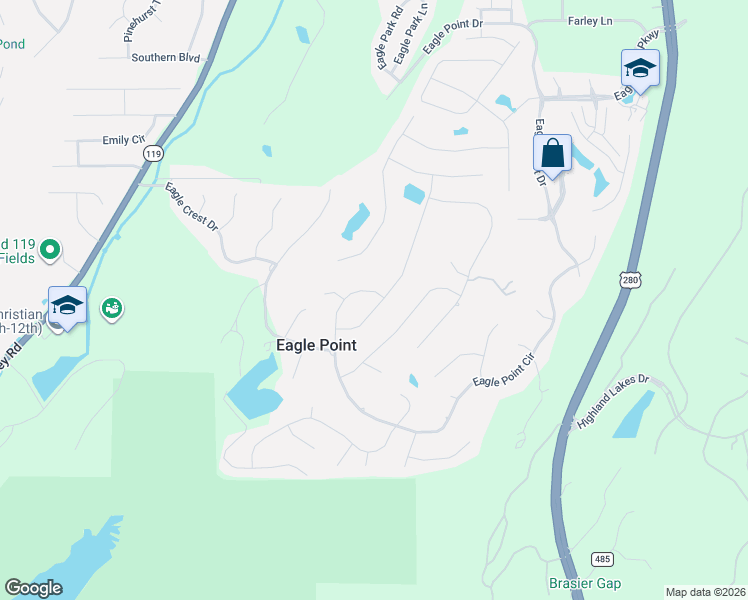 map of restaurants, bars, coffee shops, grocery stores, and more near 2027 Eagle Point Court in Birmingham