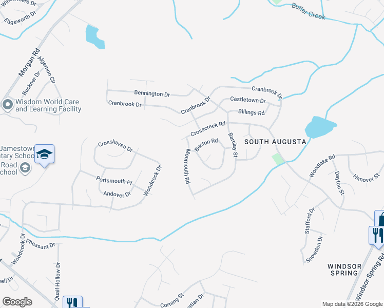 map of restaurants, bars, coffee shops, grocery stores, and more near 2604 Claymont Road in Hephzibah