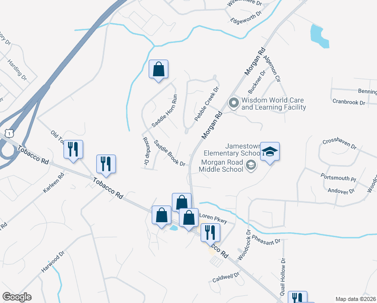 map of restaurants, bars, coffee shops, grocery stores, and more near 3589 Morgan Road in Hephzibah