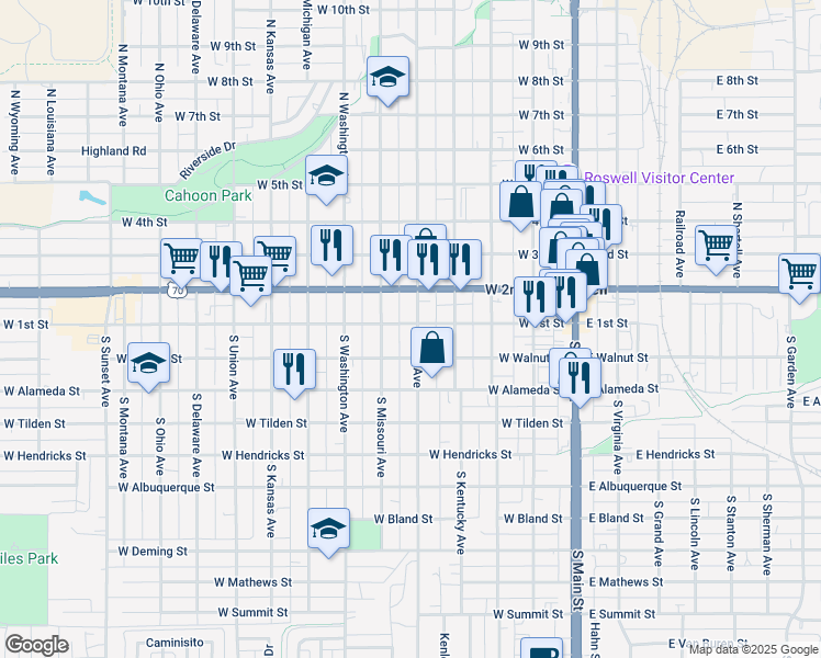 map of restaurants, bars, coffee shops, grocery stores, and more near 100 South Lea Avenue in Roswell