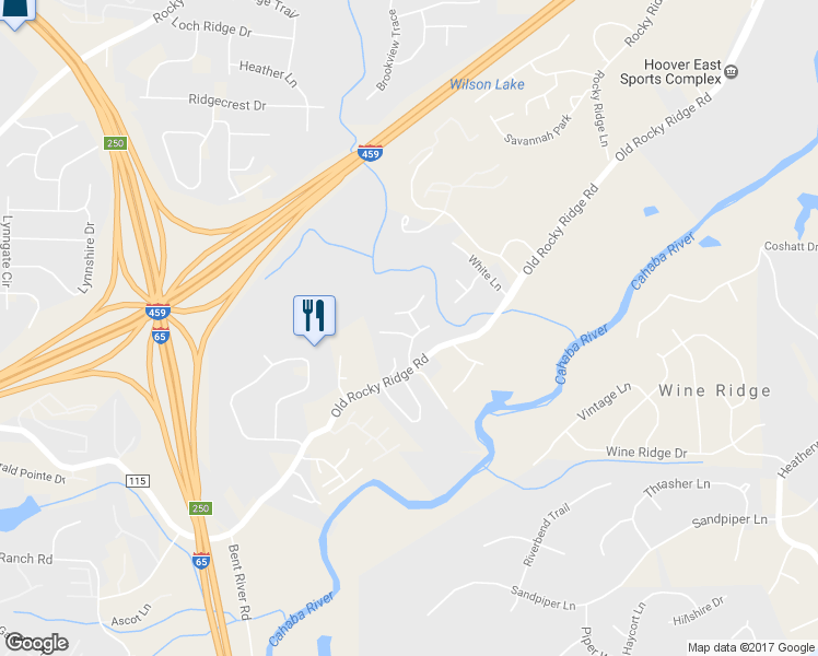 map of restaurants, bars, coffee shops, grocery stores, and more near 2419 Richelieu Ln in Hoover