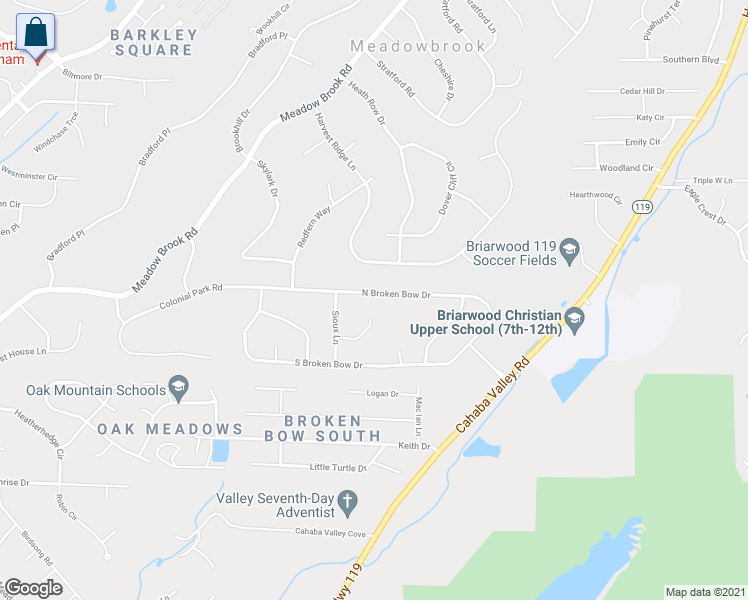 map of restaurants, bars, coffee shops, grocery stores, and more near 3375 North Broken Bow Drive in Birmingham