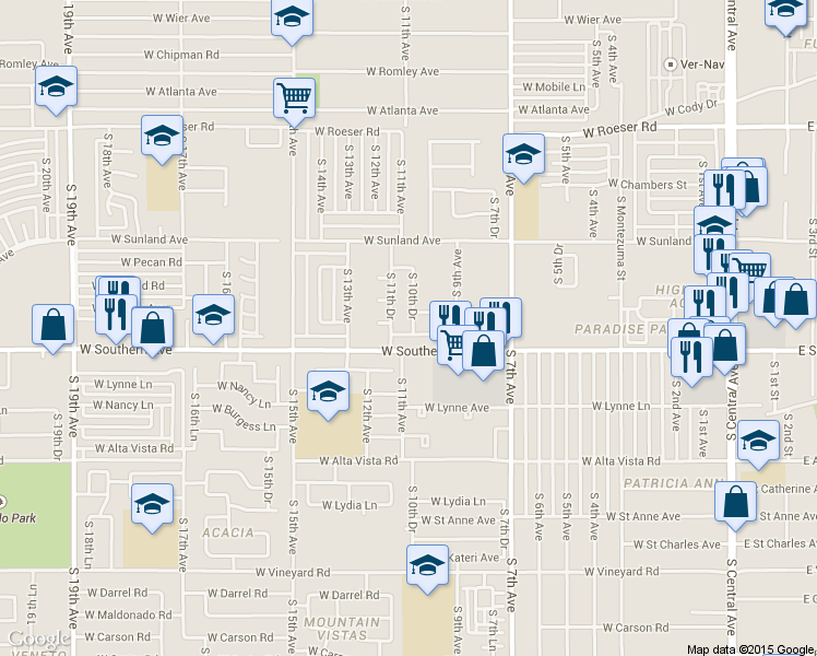 map of restaurants, bars, coffee shops, grocery stores, and more near 1022 W Kowalsky Ln in Phoenix