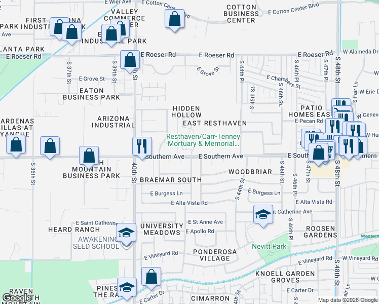 map of restaurants, bars, coffee shops, grocery stores, and more near 4157 East Huntington Drive in Phoenix