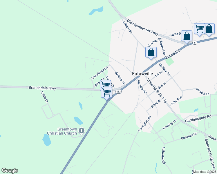 map of restaurants, bars, coffee shops, grocery stores, and more near 216 Tartan Drive in Eutawville