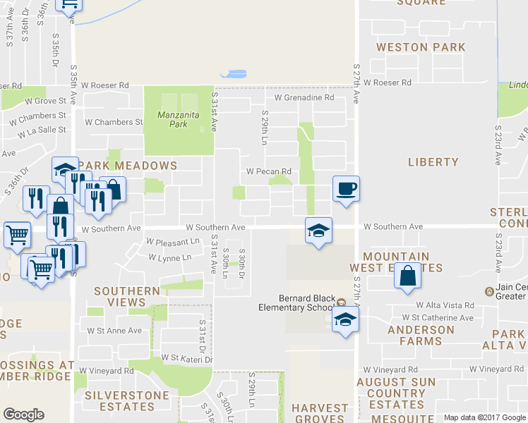 map of restaurants, bars, coffee shops, grocery stores, and more near 2918 West Kowalsky Lane in Phoenix