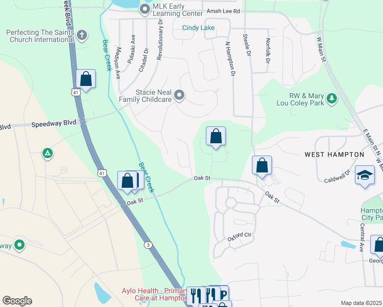 map of restaurants, bars, coffee shops, grocery stores, and more near 1120 Oak Hollow Lane in Hampton