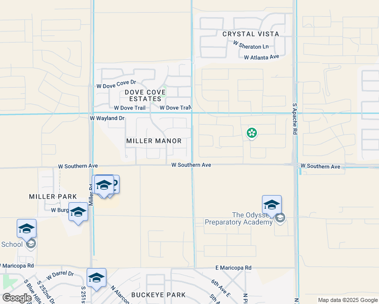 map of restaurants, bars, coffee shops, grocery stores, and more near 5927 South 247th Drive in Buckeye