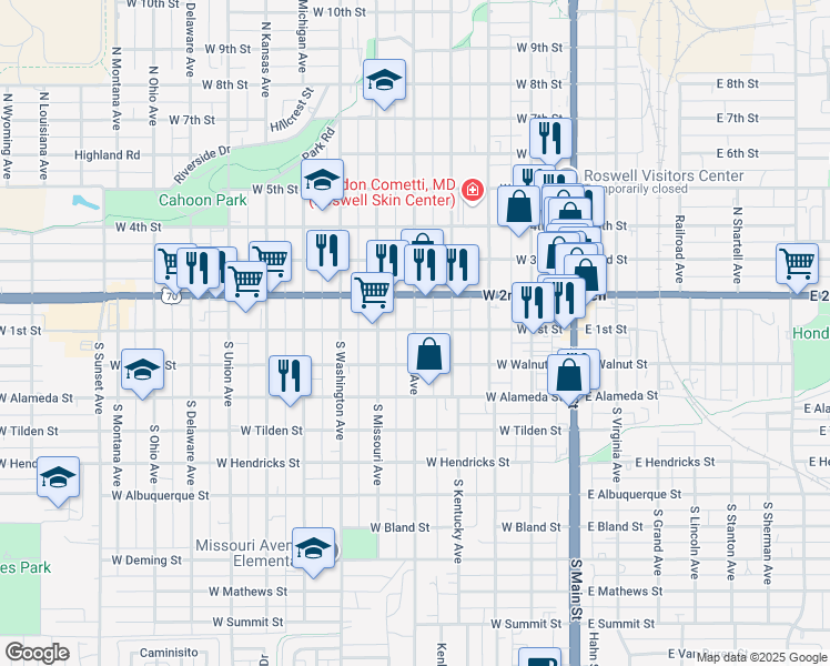 map of restaurants, bars, coffee shops, grocery stores, and more near 109 South Lea Avenue in Roswell