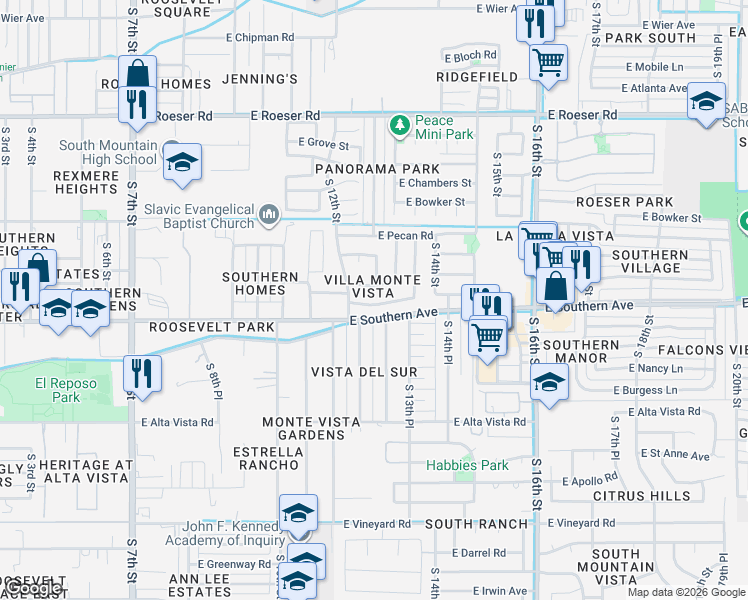 map of restaurants, bars, coffee shops, grocery stores, and more near 1216 East Huntington Drive in Phoenix