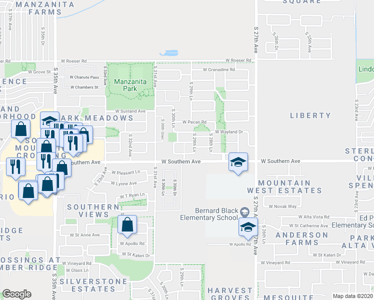 map of restaurants, bars, coffee shops, grocery stores, and more near 2918 West Kowalsky Lane in Phoenix
