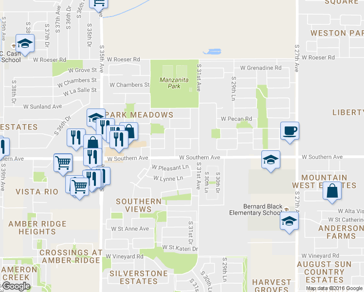 map of restaurants, bars, coffee shops, grocery stores, and more near 3134 West Huntington Drive in Phoenix