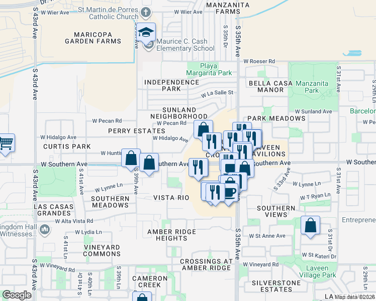 map of restaurants, bars, coffee shops, grocery stores, and more near 3702 West Huntington Drive in Phoenix