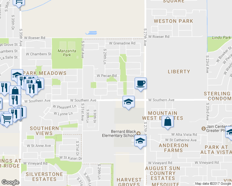 map of restaurants, bars, coffee shops, grocery stores, and more near 2833 West Huntington Drive in Phoenix