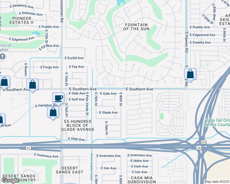 map of restaurants, bars, coffee shops, grocery stores, and more near 7940 East Gale Avenue in Mesa