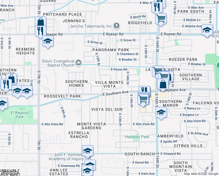 map of restaurants, bars, coffee shops, grocery stores, and more near 1224 East Huntington Drive in Phoenix