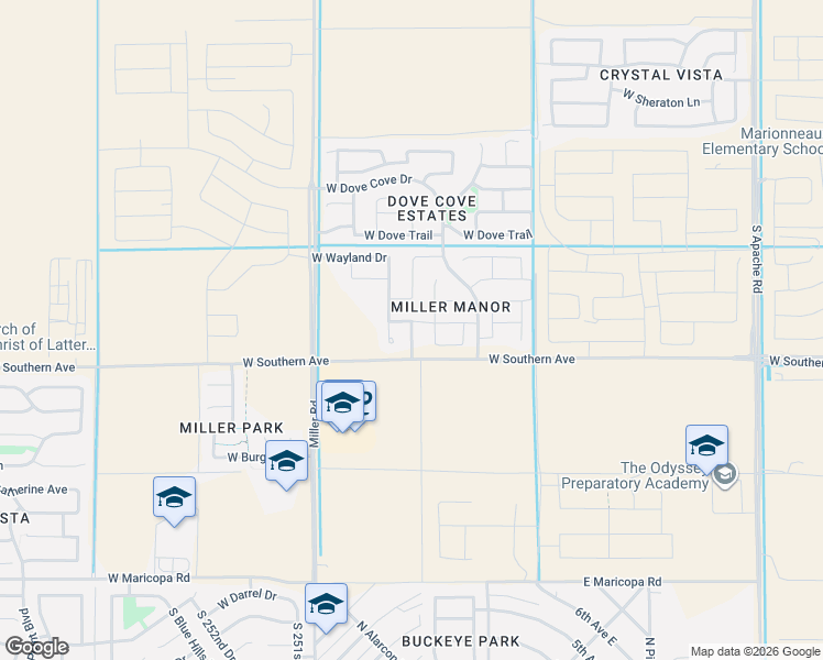 map of restaurants, bars, coffee shops, grocery stores, and more near 5921 South 249th Drive in Buckeye