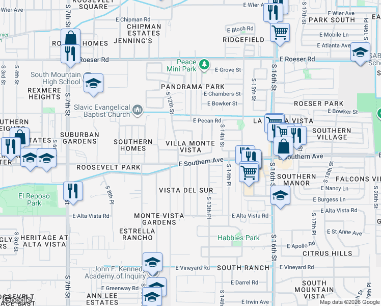map of restaurants, bars, coffee shops, grocery stores, and more near 1216 East Huntington Drive in Phoenix