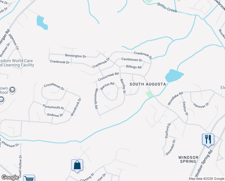 map of restaurants, bars, coffee shops, grocery stores, and more near 3610 Hill Top Court in Hephzibah