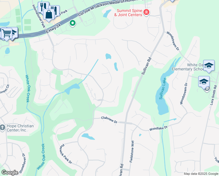 map of restaurants, bars, coffee shops, grocery stores, and more near 25 Fawn Ridge in Newnan