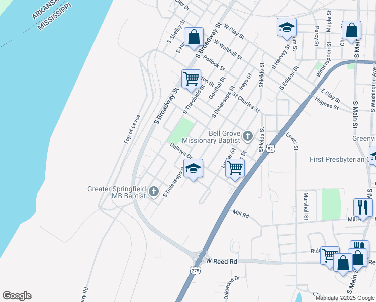 map of restaurants, bars, coffee shops, grocery stores, and more near 756 Dallriva Drive in Greenville