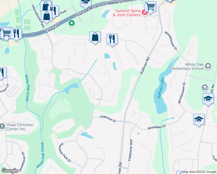 map of restaurants, bars, coffee shops, grocery stores, and more near 25 Fawn Ridge in Newnan