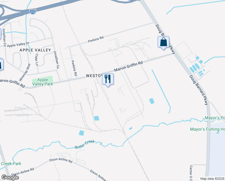 map of restaurants, bars, coffee shops, grocery stores, and more near 1550 Marvin Griffin Road in Augusta