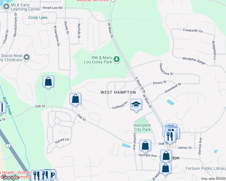 map of restaurants, bars, coffee shops, grocery stores, and more near 45 Belmont Court in Hampton