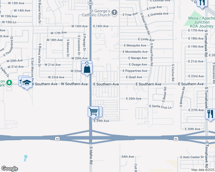 map of restaurants, bars, coffee shops, grocery stores, and more near in Apache Junction